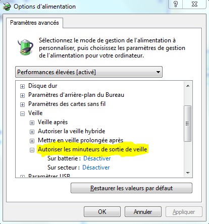 Options d'alimentation avancÃ©e Windows 7